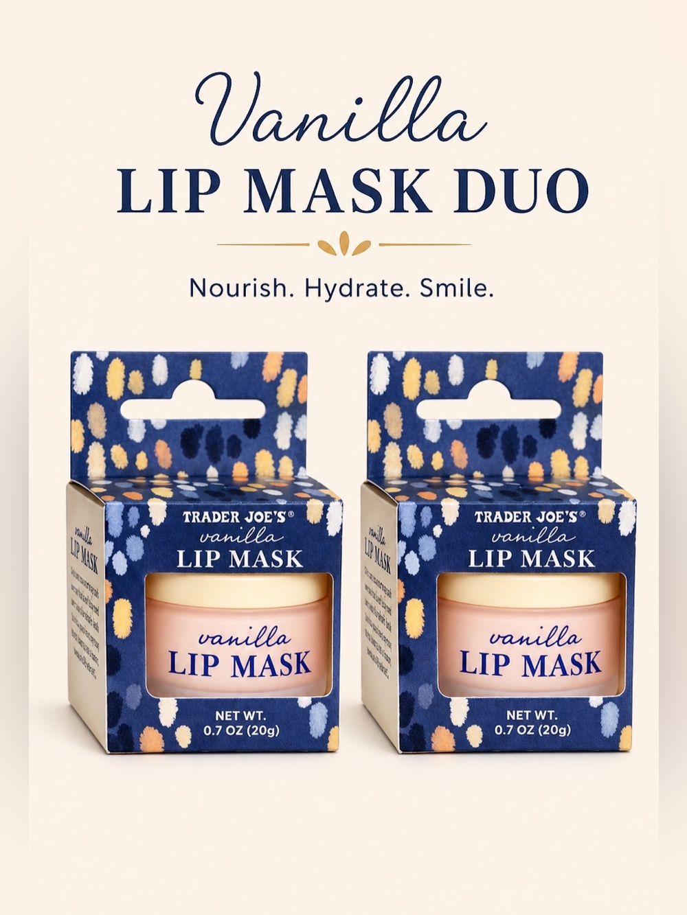 Trader Joe's Vanilla Lip Mask Duo - Nourishing Pink Lip Treatment (2 x 0.7 oz)